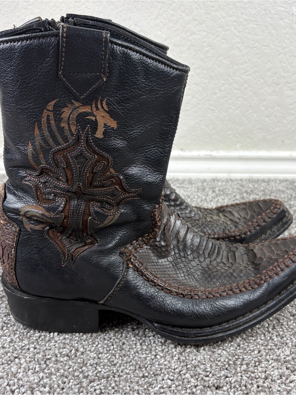 Cuadra Cross Black Python And Leather Cowboy Boots Zipper Preowned 7.5 Men’s